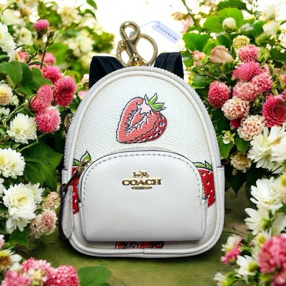 Coach Strawberry Print Mini Backpack Bag Keychain Coin Purse Charm NWT - Picture 4 of 10